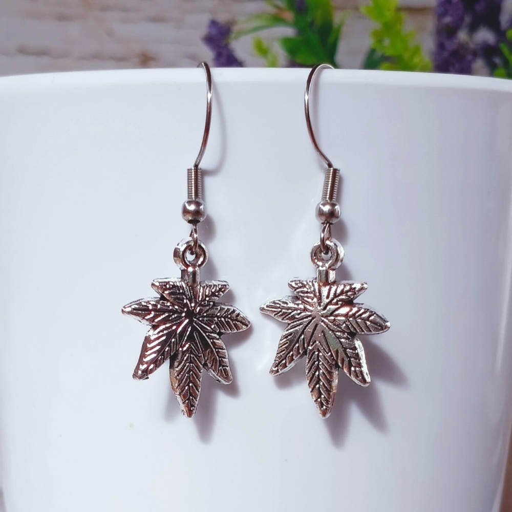 Stainless Steel "Leaf" Dangle Hook Earrings